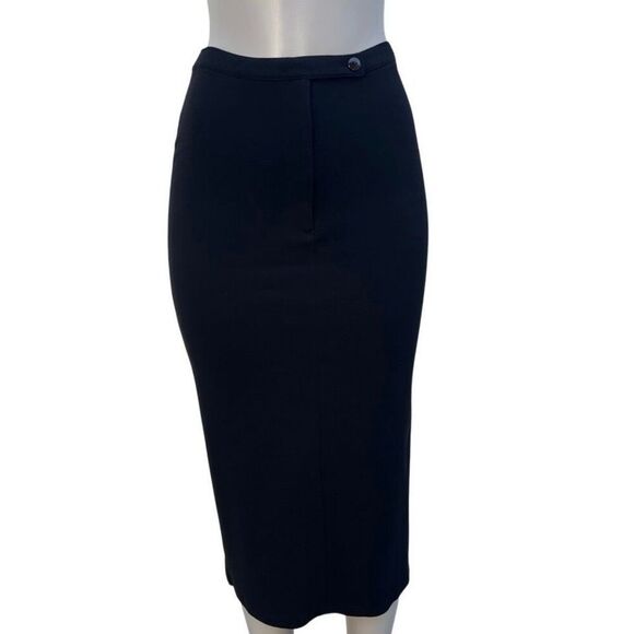Chelsea Campbell Midi Pencil Skirt Women's Size 6P Black Rayon Blend Stretch - Picture 3 of 14